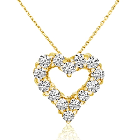 14K Yellow Gold Diamond Heart Pendant with 18" Chain