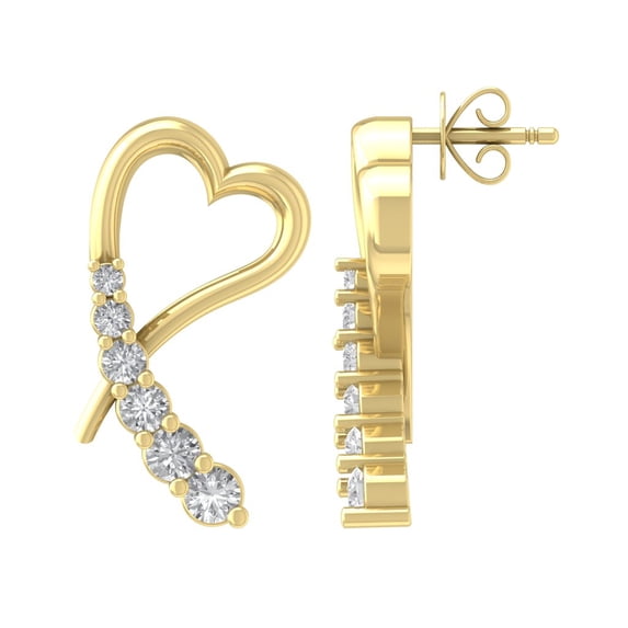 14K Yellow Gold Diamond Heart Stud Earrings (1/2 cttw, I-J Color, I2-I3 Clarity)