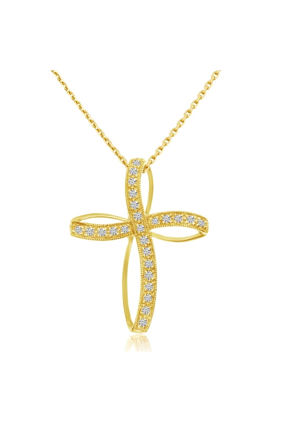 14K Yellow Gold Diamond Highway Cross