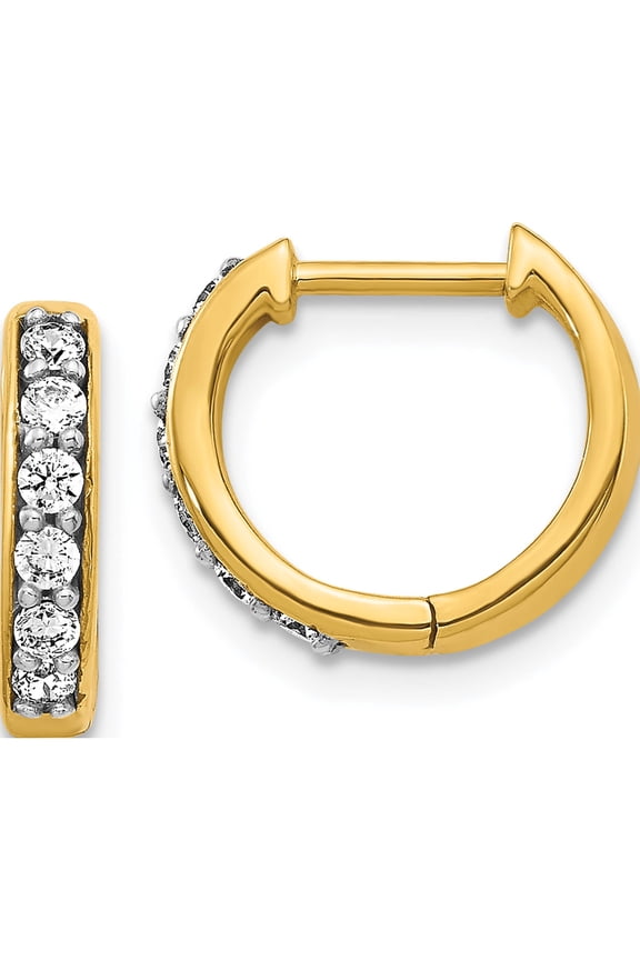 14K Yellow Gold 1/4 carat Diamond Hinged Hoop Earrings
