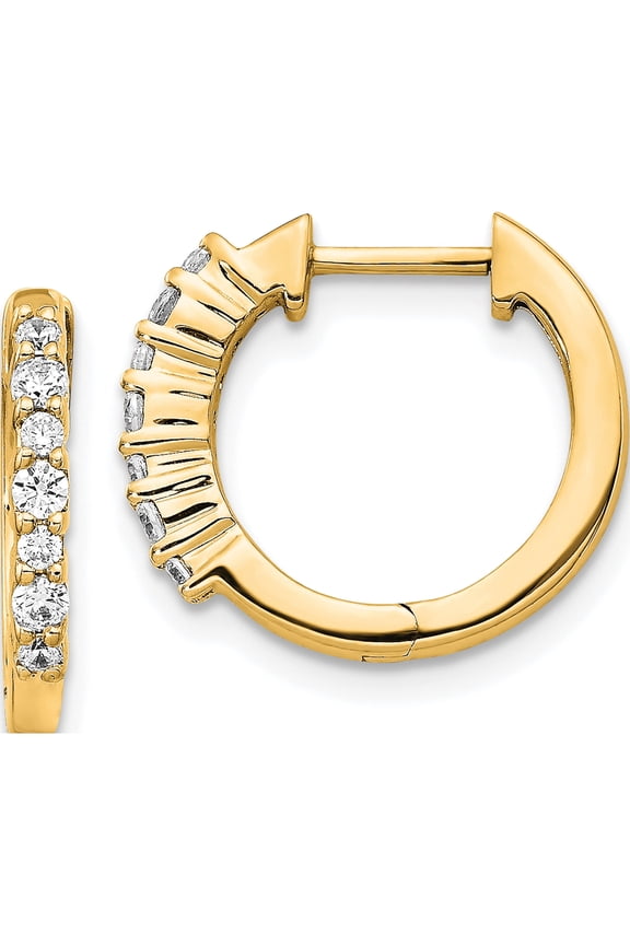 14K Yellow Gold 1/4 carat Diamond Hinged Hoop Earrings