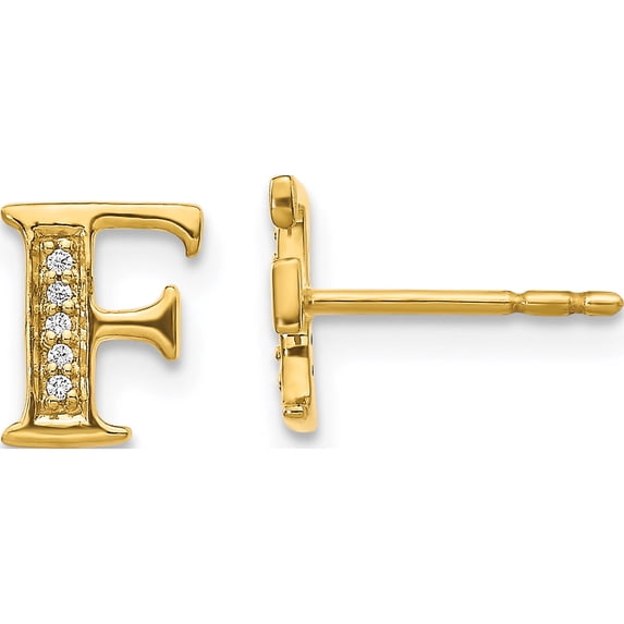 14K Yellow Gold Diamond Initial F Earrings (8 X 8) Made In India em4170f-003-ya