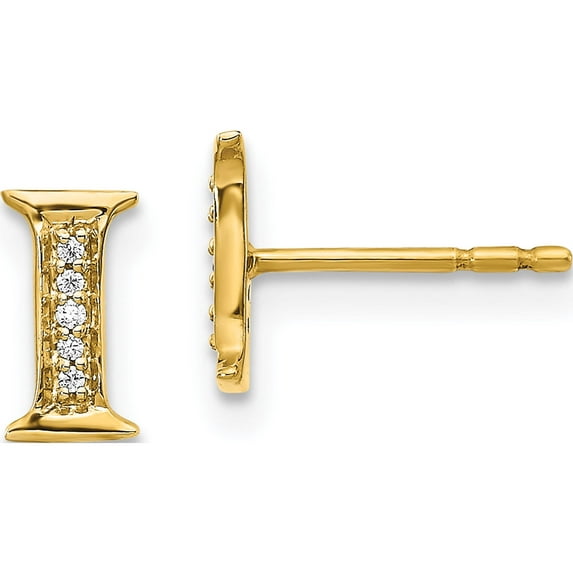 14K Yellow Gold Diamond Initial I Earrings (8 X 4) Made In India em4170i-003-ya