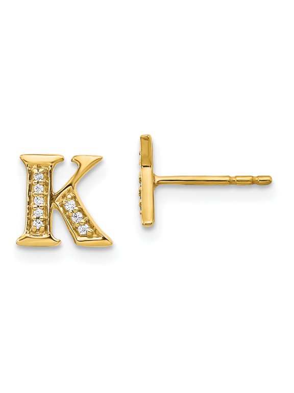 14K Yellow Gold Diamond Initial K Earrings (0.054Ct)