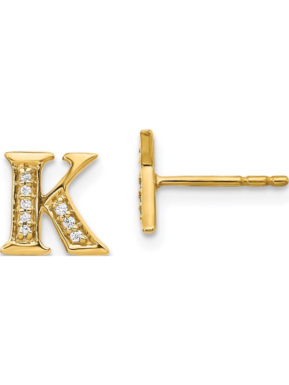 14K Yellow Gold Diamond Initial K Post Earrings