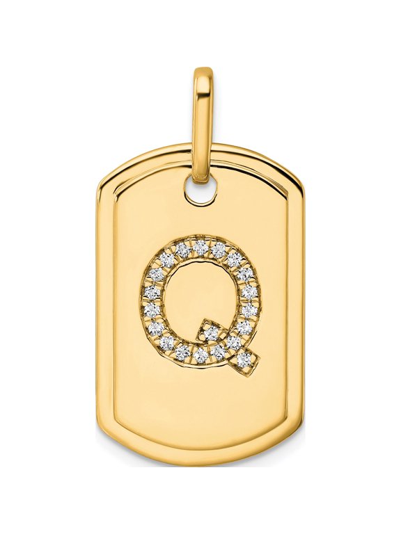14K Yellow Gold Diamond Initial Q Dog Tag Charm