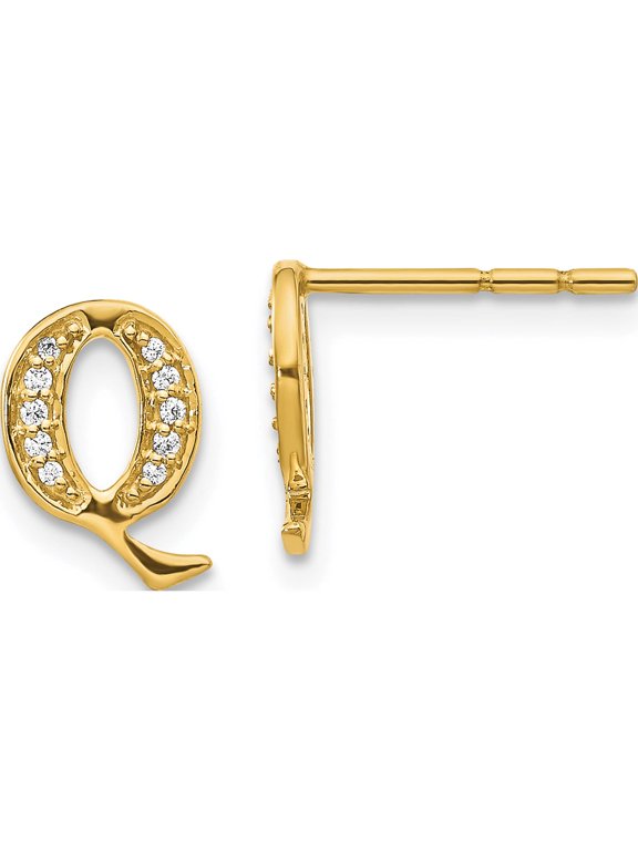 14K Yellow Gold Diamond Initial Q Post Earrings