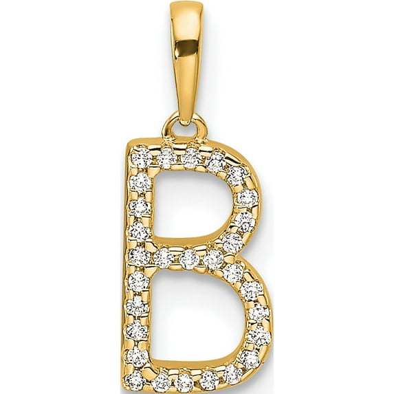 14K Yellow Gold Diamond Letter B Initial Pendant(Length 15.8) - Jbsp