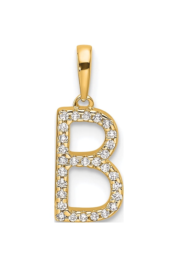 14K Yellow Gold Diamond Letter B Initial Pendant(Length 15.8) - Jbsp