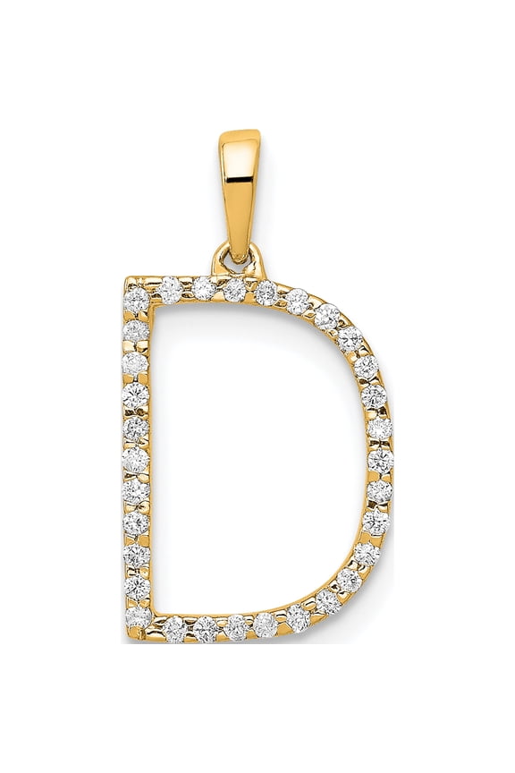 14K Yellow Gold Diamond Letter D Initial Pendant (Width 10.05) (Length 14.64) - Jbsp