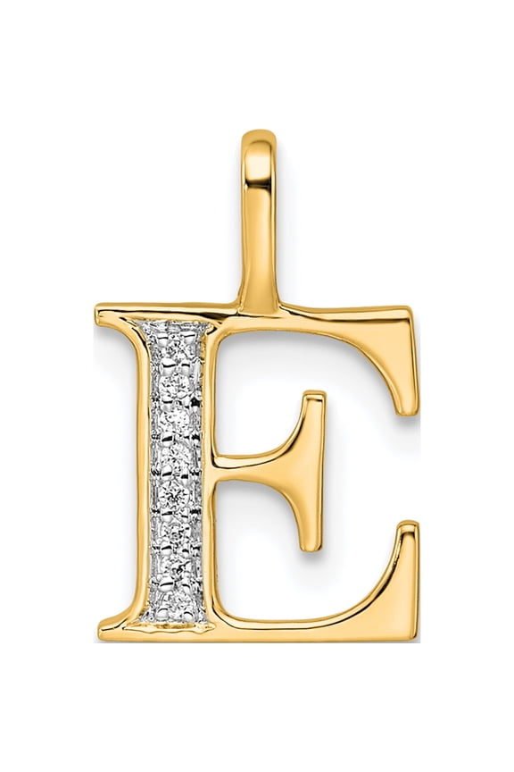 14K Yellow Gold Diamond Letter E Initial Pendant(Length 15.33) - Jbsp
