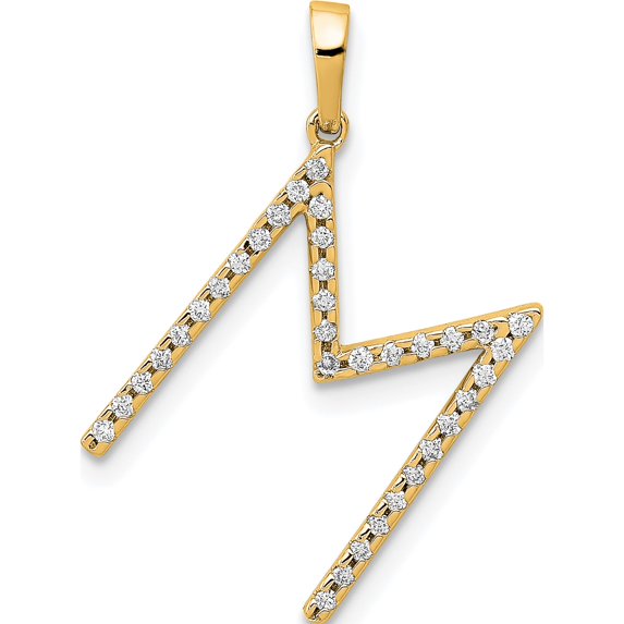 14K Yellow Gold Diamond Letter M Initial Pendant (Width 15.63) (Length 20.35) - Jbsp
