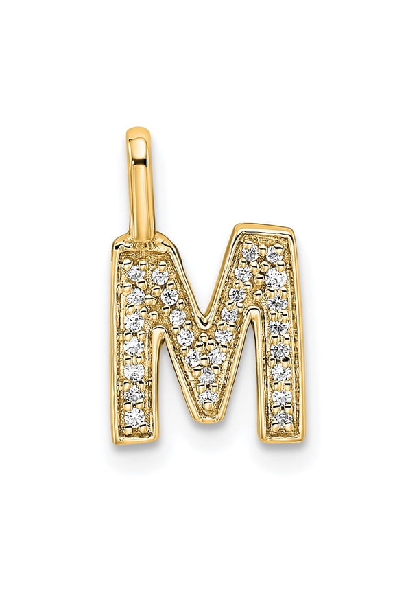 14K Yellow Gold Diamond Letter M Initial Pendant