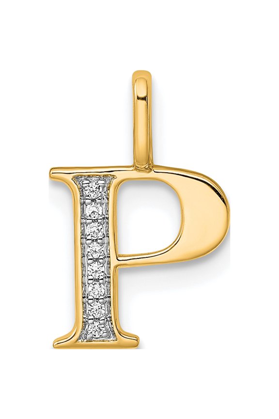 14K Yellow Gold Diamond Letter P Initial Pendant(Length 15.28) - Jbsp