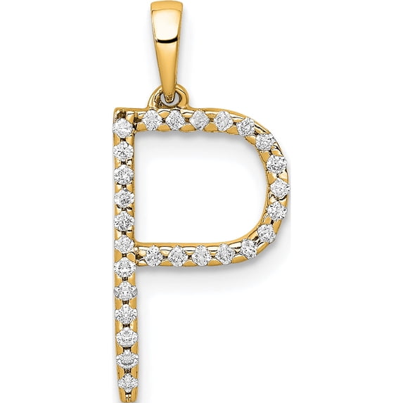 14K Yellow Gold Diamond Letter P Initial Pendant (Width 9.15) (Length 16.67) - Jbsp