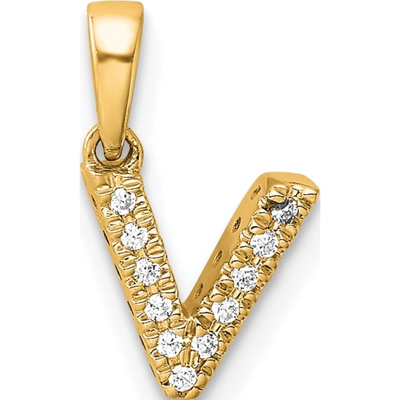 14K Yellow Gold Diamond Letter V Initial With Bail Pendant(Length 13) - Jbsp