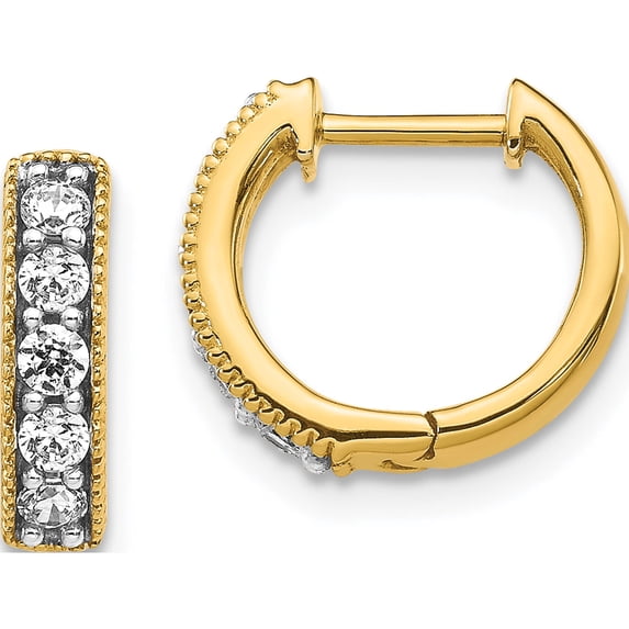 14K Yellow Gold Diamond Milgrain Hinged Hoop Earrings (11 X 12) Made In India em4269-033-ya