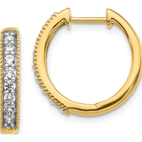14K Yellow Gold Diamond Milgrain Hinged Hoop Earrings (16 X 17) Made In India em4269-040-ya