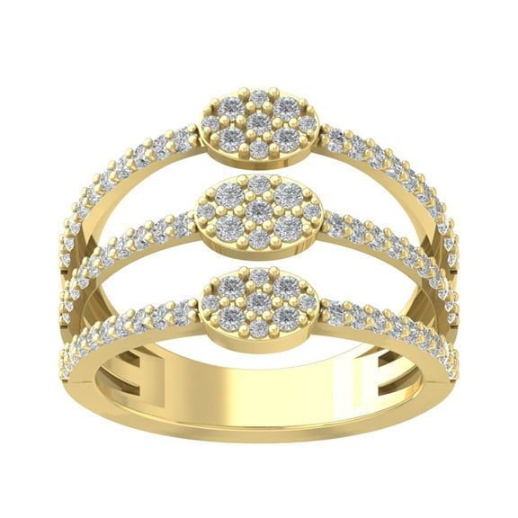 14K Yellow Gold Diamond Multi Row Band Ring (1/2 cttw, I-J Color, I2-I3 Clarity), Size 6.5