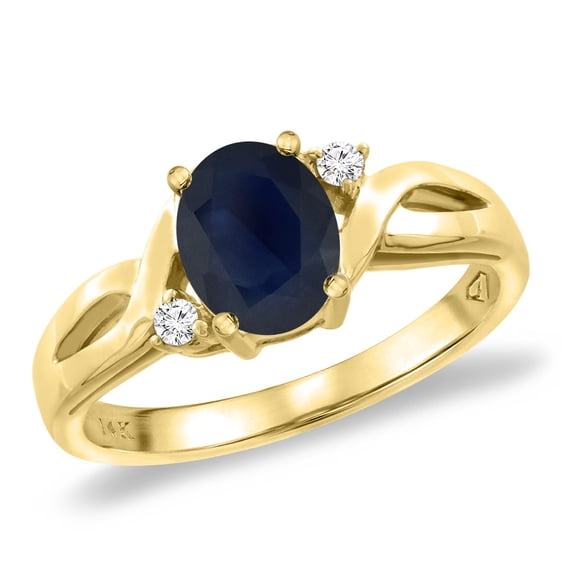 14K Yellow Gold Diamond Natural Australian Sapphire Engagement Ring Oval 8x6 mm, size 5