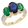 thumbnail image 1 of 14K Yellow Gold Diamond Natural Blue Sapphire Ring 3-Stone Oval 8x6mm with Emerald, size 9, 1 of 4