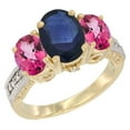 thumbnail image 1 of 14K Yellow Gold Diamond Natural Blue Sapphire Ring 3-Stone Oval 8x6mm with Pink Topaz, size 9, 1 of 4