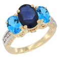 thumbnail image 1 of 14K Yellow Gold Diamond Natural Blue Sapphire Ring 3-Stone Oval 8x6mm with Swiss Blue Topaz, size 10, 1 of 4