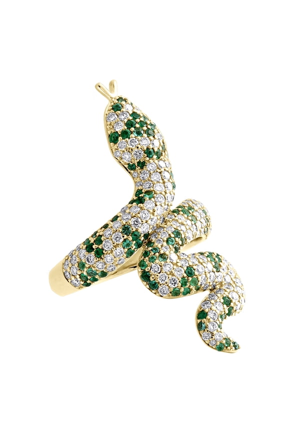 14K Yellow Gold Diamond & Natural Gemstone Snake Right Hand Ring Band 2.22 CT.