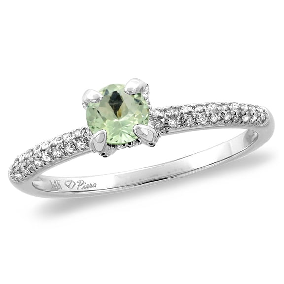 14K Yellow Gold Diamond Natural Green Amethyst Solitaire Engagement Ring Round 4 mm, size 5