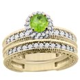 thumbnail image 1 of 14K Yellow Gold Diamond Natural Peridot Round 4mm Engagement Ring 2-piece Set, size 10, 1 of 4