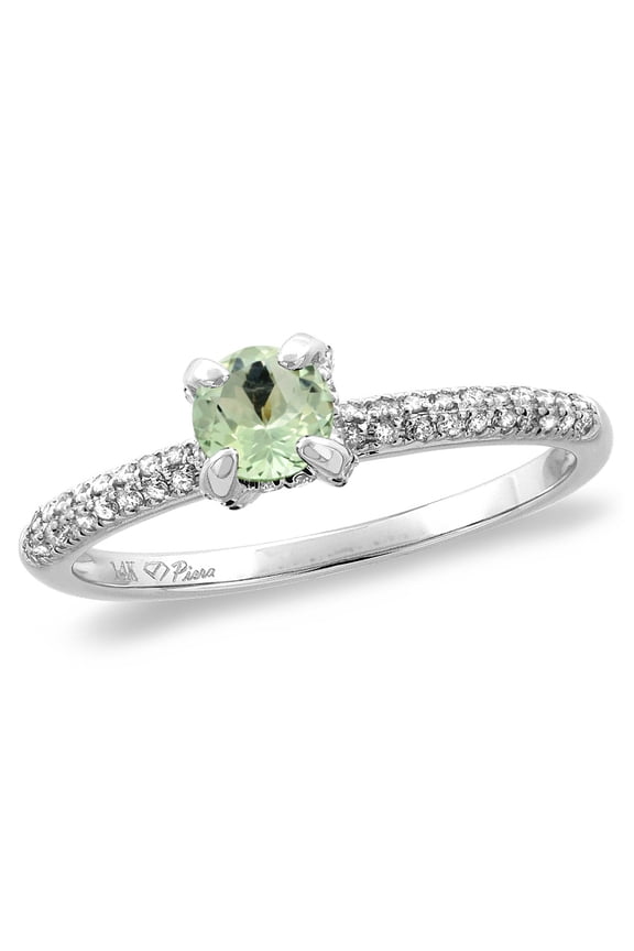 14K Yellow Gold Diamond Natural Peridot Solitaire Engagement Ring Round 4 mm, size 9