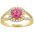 thumbnail image 1 of 14K Yellow Gold Diamond Natural Pink Topaz Engagement Halo Ring Round 7 mm, size 8, 1 of 2
