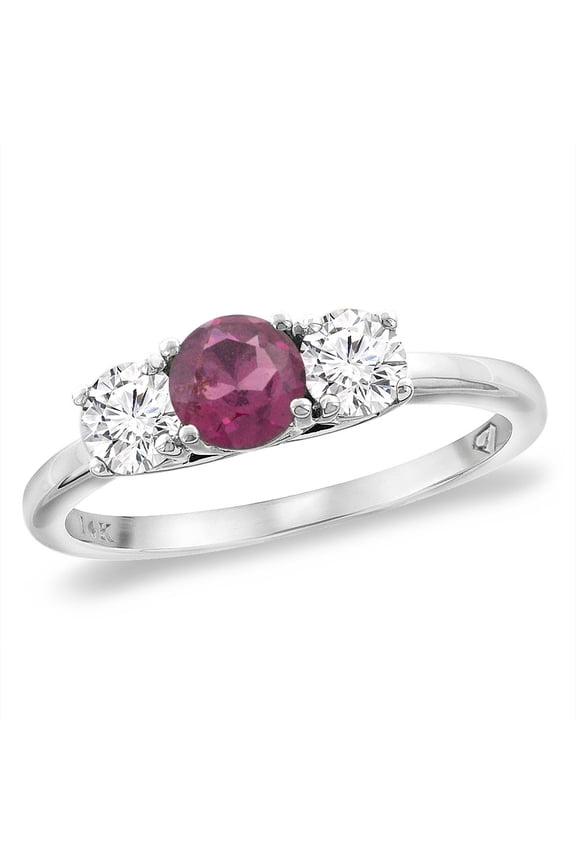 14K Yellow Gold Diamond Natural Rhodolite Engagement Ring 5mm Round, size 5.5