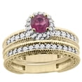 thumbnail image 1 of 14K Yellow Gold Diamond Natural Rhodolite Round 4mm Engagement Ring 2-piece Set, size 6.5, 1 of 4