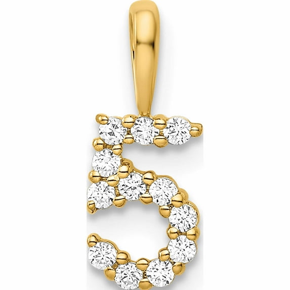 14K Yellow Gold Diamond Number 5 Pendant (13.53 X 5.13) Made In India -Jewelry By Sweet Pea