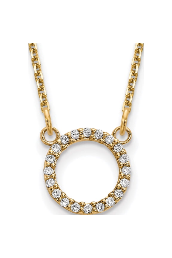 14K Yellow Gold Polished 1/15 carat A Diamond Open Circle 18 inch Necklace