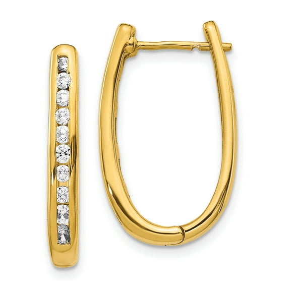 14K Yellow Gold Diamond Oval Hoop Earrings (0.745Ct)