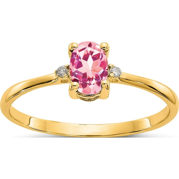 14K Yellow Gold Diamond & Pink Tourmaline Birthstone Ring (Size 6) Made In India xbr211