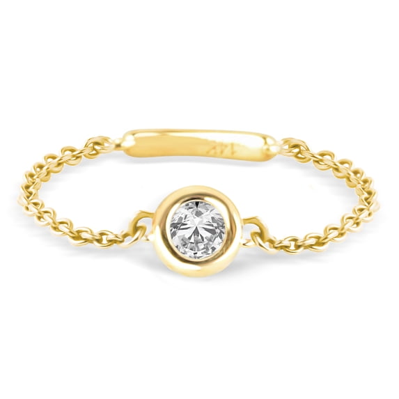 14K Yellow Gold Diamond Round Charm Chain Ring for Women - Size 7