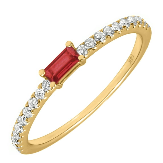 14K Yellow Gold Diamond Ruby Birthstone Ring for Women