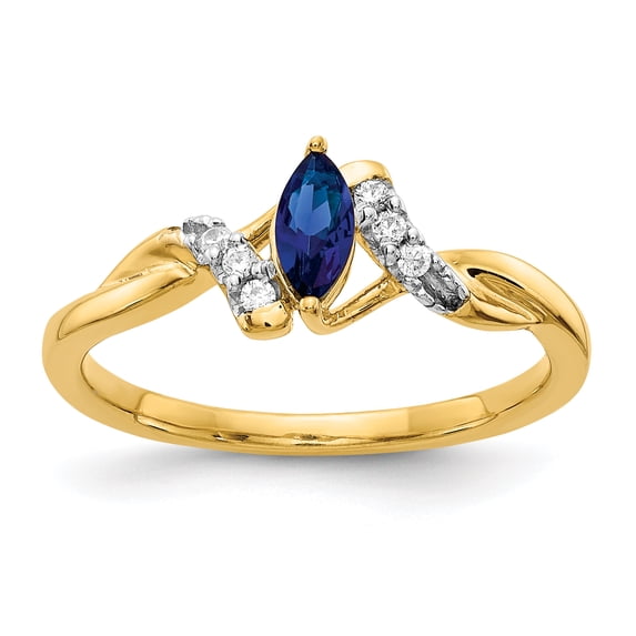 14K Yellow Gold Diamond & Sapphire Ring Size 7