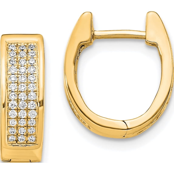 14K Yellow Gold Diamond Small Hinged Oval Hoop Earrings (Width 12) (Length 13) - Jbsp