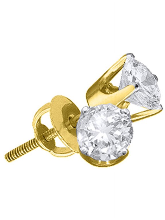 14K Yellow Gold Diamond Sparkling Solitaire I1 GH Screwback Stud Earrings 1.00 Ctw.