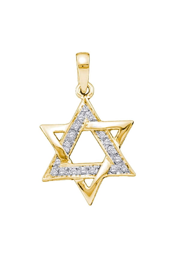 14K Yellow Gold Diamond Star Magen David Jewish 6-point Necklace Pendant 1/10 Ctw.