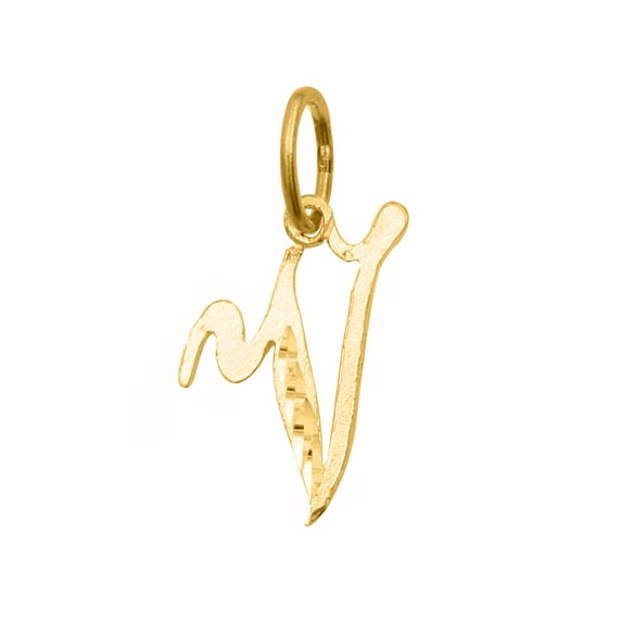 14K Yellow Gold Diamond-cut Cursive Letter Initial 'V' Pendant