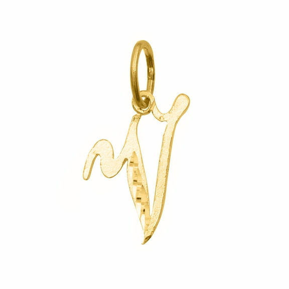 14K Yellow Gold Diamond-cut Cursive Letter Initial 'V' Pendant