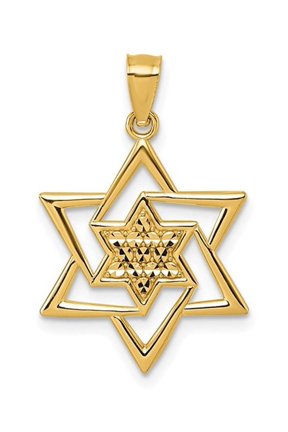 Gem & Harmony 14K Yellow Gold Diamond-cut Star Of David Pendant (NO CHAIN) for Women