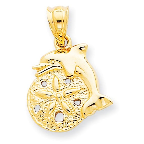 14K Yellow Gold Dolphin And Sanddollar Charm (20 X 14) Made In United States c2536