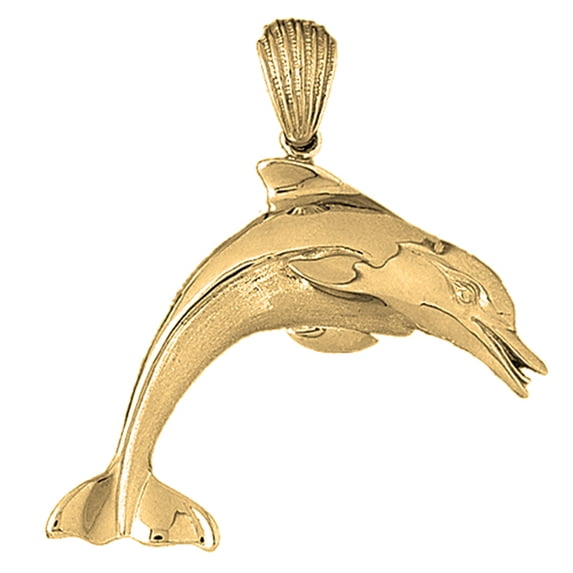 14K Yellow Gold Dolphin Pendant - 53 mm