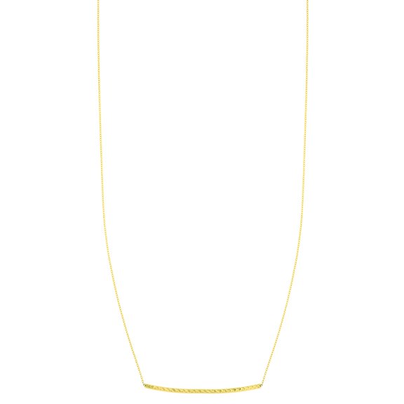 14K Yellow Gold Double Diamond Cut Center Curved Bar on Link Necklace 17" Lobster Clasp by IcedTime